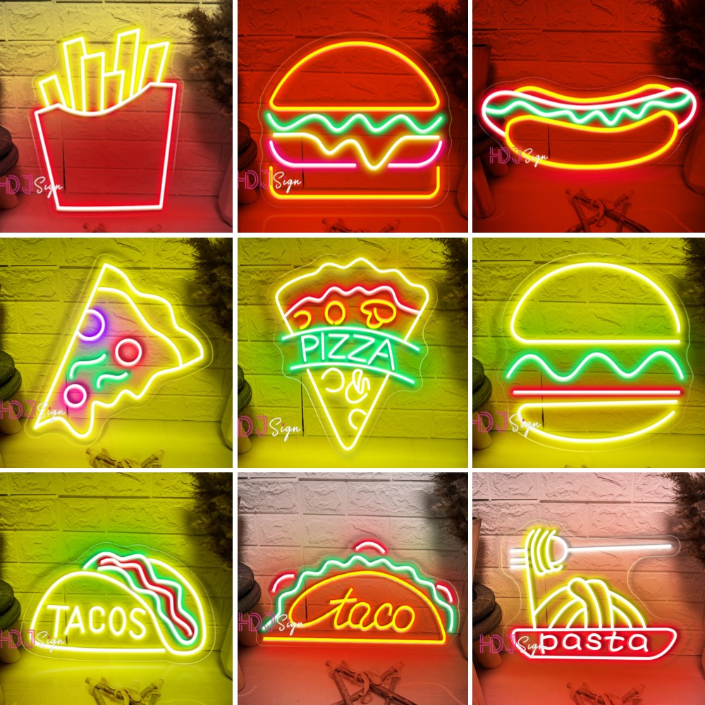 Home Cinema Food - ชิปไฟนีออน LED ไฟเฟรนช์ฟรายส์ปากการูปหัวใจสำหรับร้านอาหารร้านอาหารกินอาหารตกแต่งบ้านป้ายนีออน LED ติดผนังร้านขายอาหารจานด่วนโรงภาพยนตร์