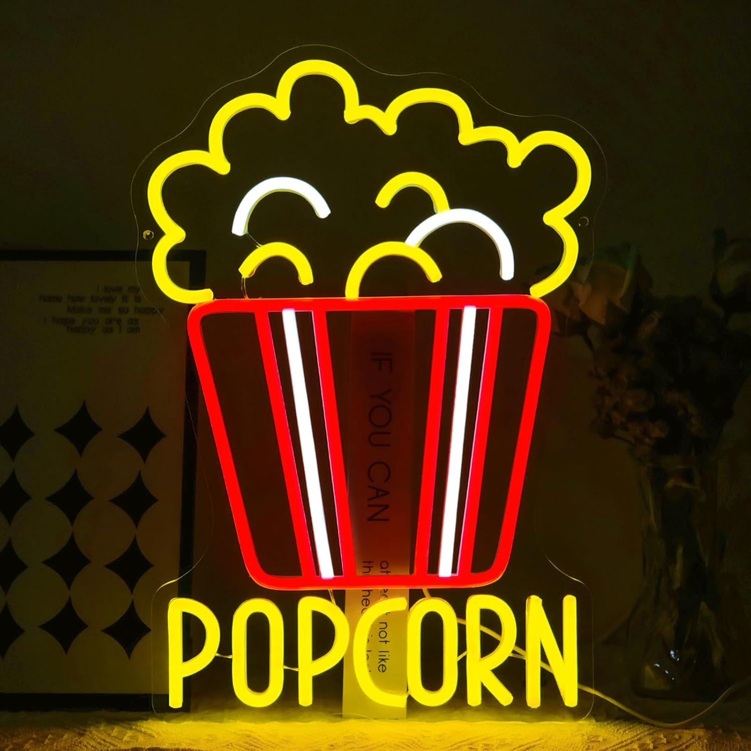 Home Cinema Food - Popcorn Neon Sign หรี่แสงได้อาหาร LED Neon