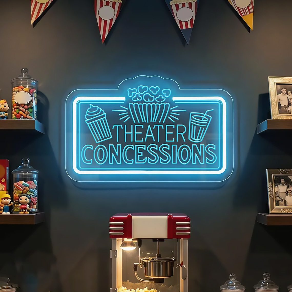 Home Cinema Food - ป้ายไฟนีออนร้านภาพยนตร์ ป้ายไฟนีออนร้านอาหาร ป้ายไฟนีออนบาร์ ป้ายไฟนีออนตกแต่งห้องดูหนัง ป้ายไฟนีออนร้านขายข้าวโพดคั่ว เครื่องดื่ม