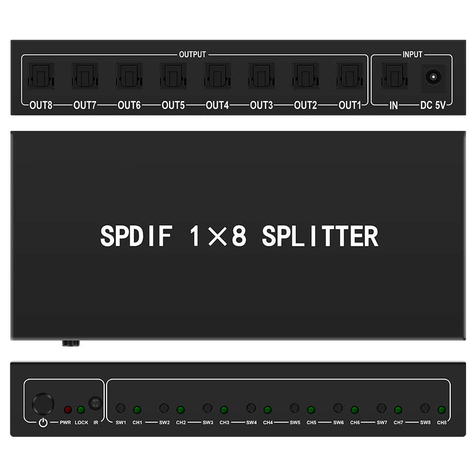 Home Cinema Ampli - ตัวแยกสัญญาณเสียงออปติคอล1 in 8เอาต์พุตไฟเบอร์ออปติกตัวแยกสัญญาณ s/pdif สำหรับโฮมเธียเตอร์ลำโพงเพลย์สเตชันทีวีเครื่องเล่นดีวีดี