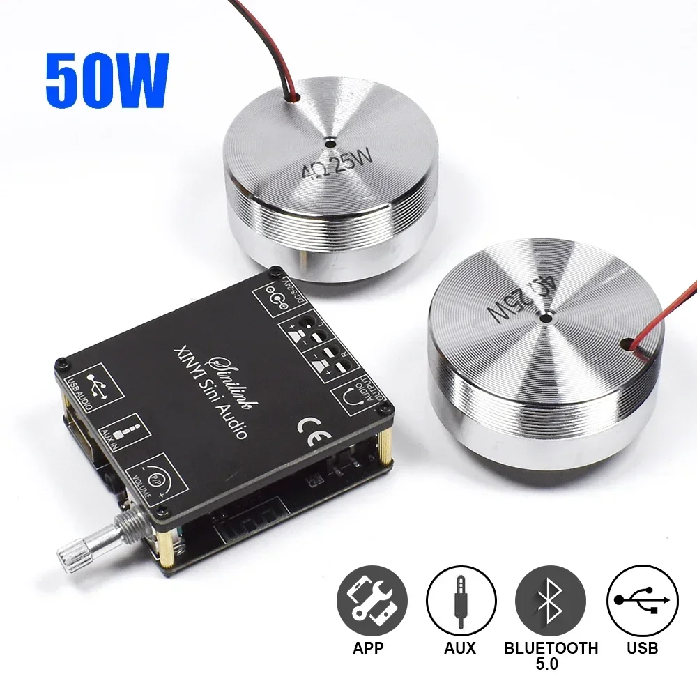 Home Cinema Ampli - 2*25W แบบพกพาสเตอริโอการสั่นสะเทือนลําโพงเสียงลําโพง 50W Bluetooth 5.0 เครื่องขยายเสียง