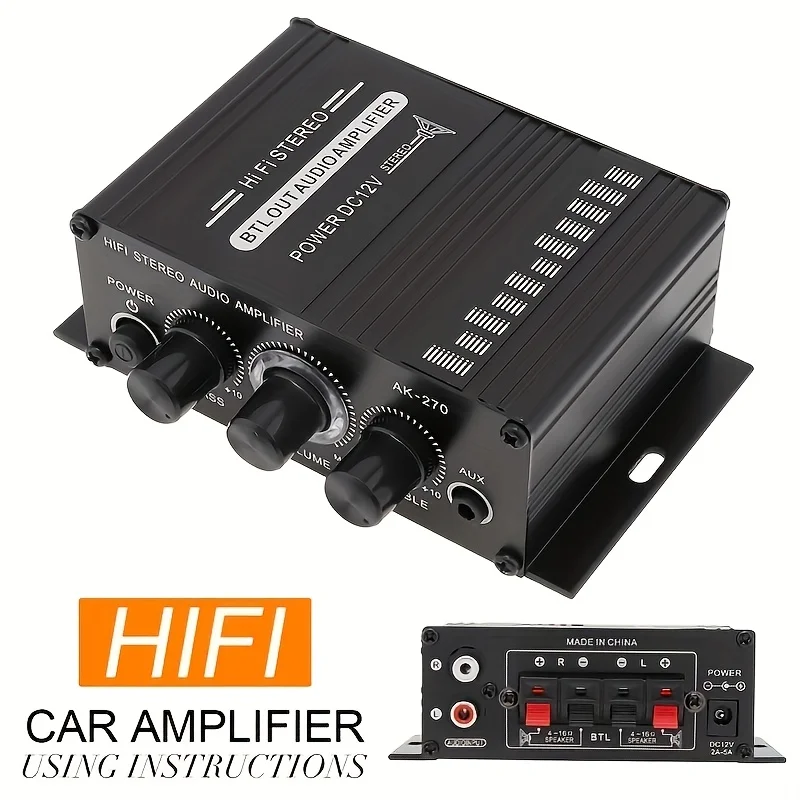 Home Cinema Ampli - AK-270 400W มินิเพาเวอร์แอมป์ 12V/24V 2.0 แชนเนลสเตอริโอแอมป์เสียงไฮไฟสำหรับโฮมเธียเตอร์ระบบขนาดกะทัดรัด