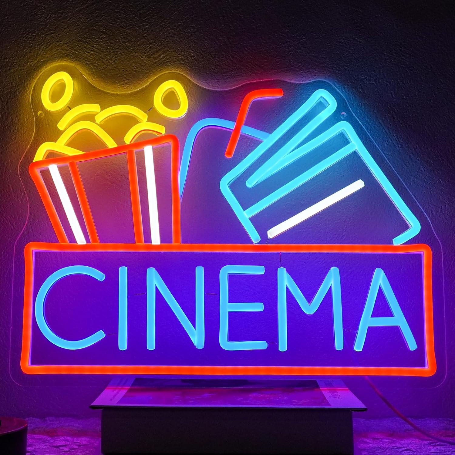 Home Cinema Food - ป้ายไฟนีออนรูปป๊อปคอร์น ปรับความสว่างได้ ไฟ LED สำหรับตกแต่งบ้าน โรงภาพยนตร์