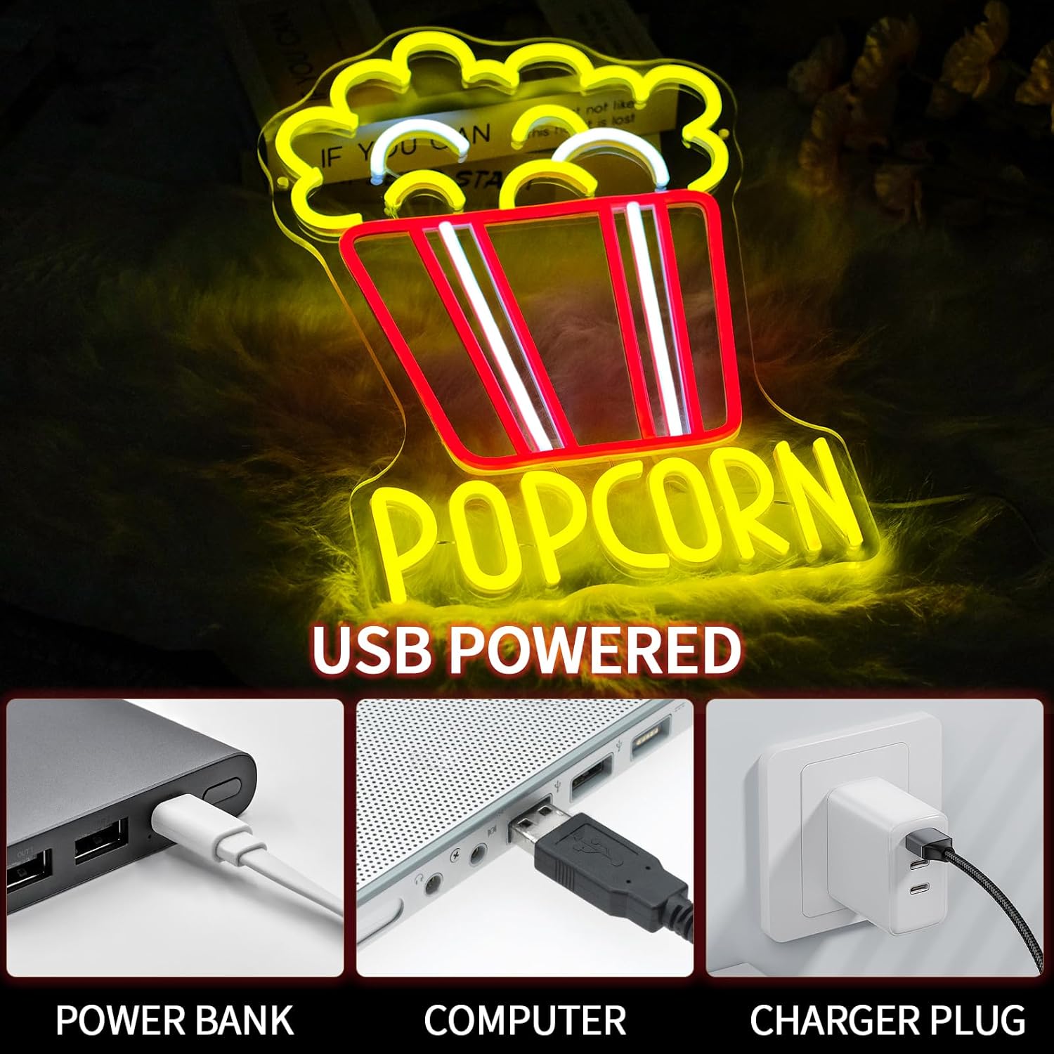 Popcorn Neon Sign หรี่แสงได้อา - Home Cinema Food บทวิจารณ์และราคา